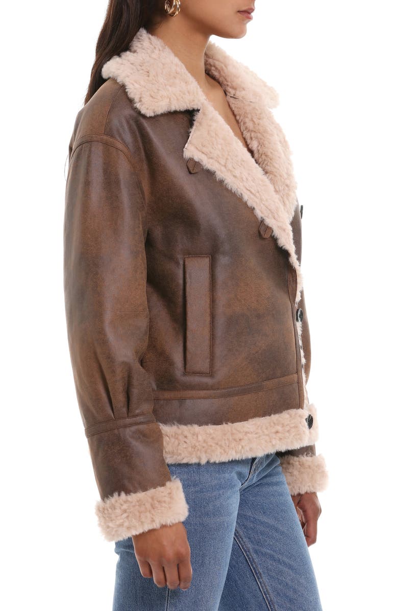 Avec Les Filles Faux Shearling Moto Jacket, Alternate, color, 