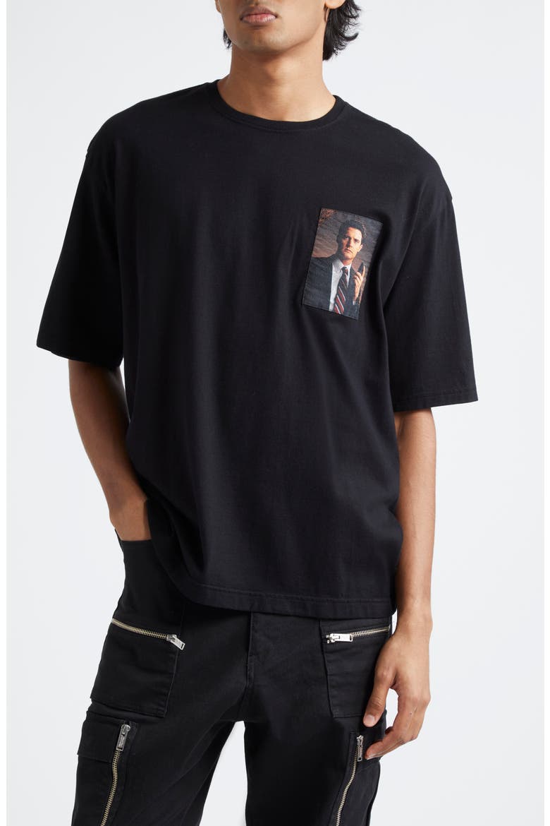 'Twin Peaks' Oversize Cotton Graphic T-Shirt, Main, color, BLACK