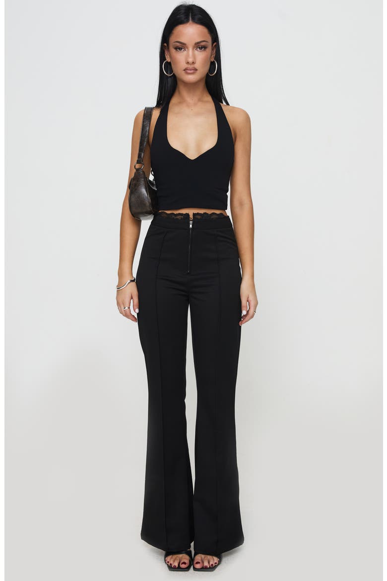 Stellina Lace Trim Slim Flare Pants, Alternate, color, BLACK