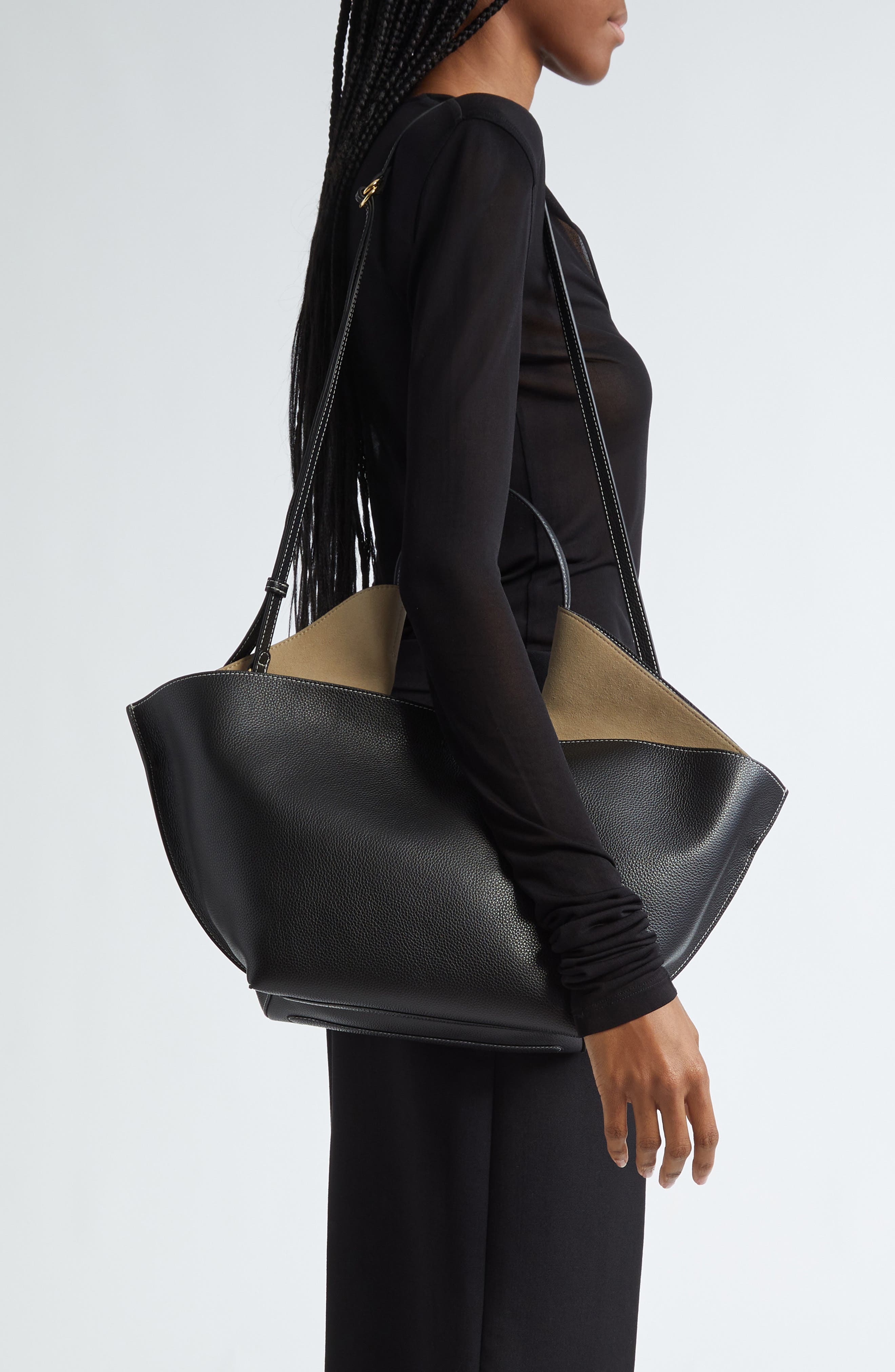 Ree Projects Medium Anne East/West Leather Tote, Alternate, color, Black