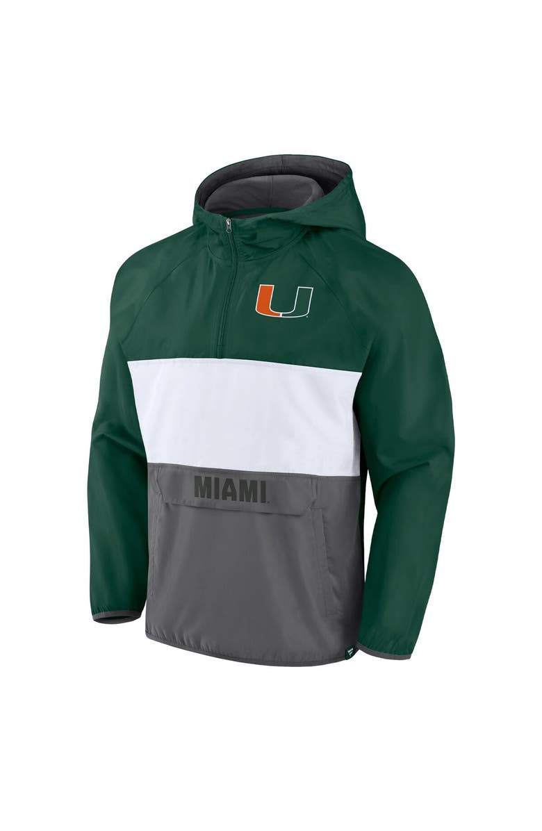 FANATICS Men's Fanatics Branded Green/Heather Gray Miami Hurricanes Victory On Raglan Quarter-Zip Hoodie, Alternate, color, 