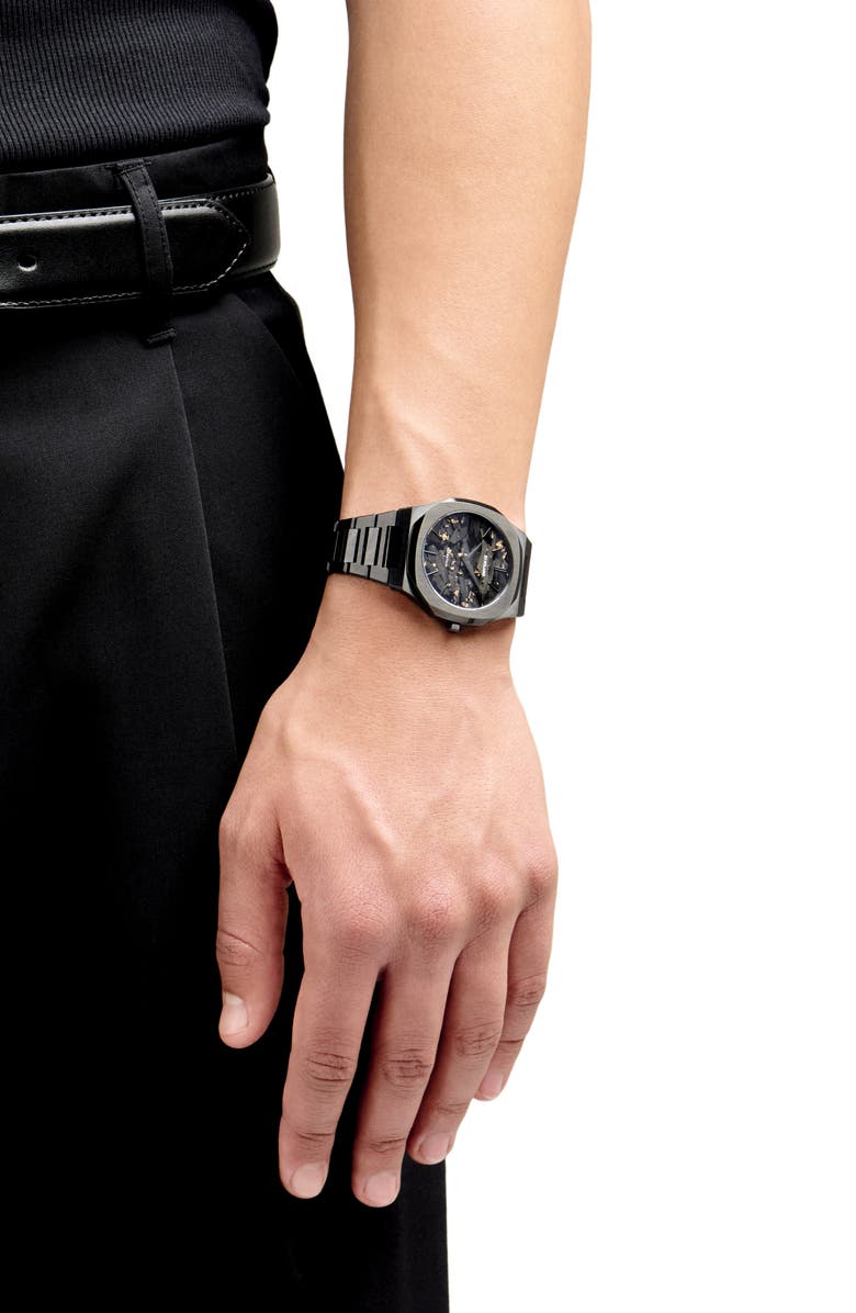 D1 Milano Black DLC Ultra Thin Bracelet Watch, 40mm, Alternate, color, Black