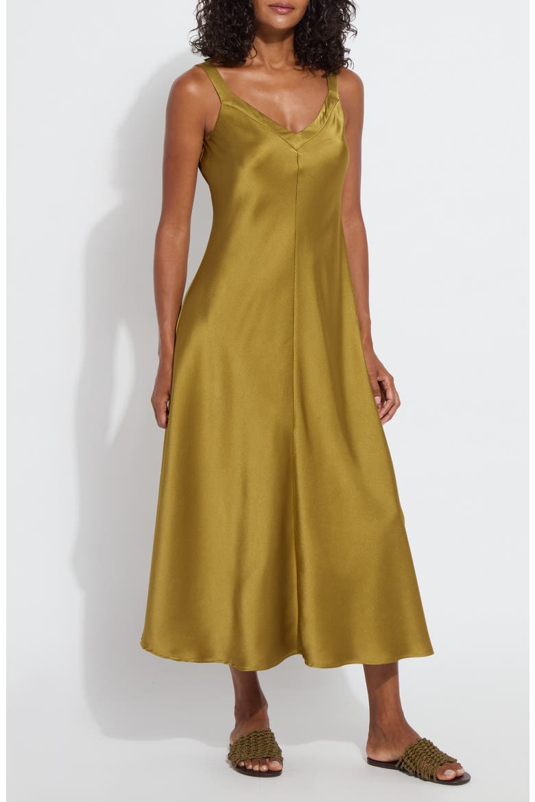 Gemma Satin Midi Slipdress, Main, color, MANZANILLA