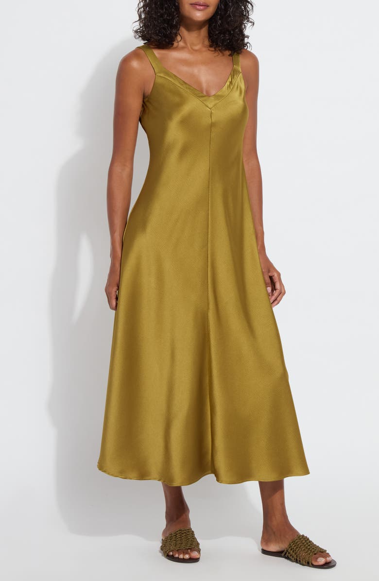 Lysse Gemma Satin Midi Slipdress, Main, color, Manzanilla