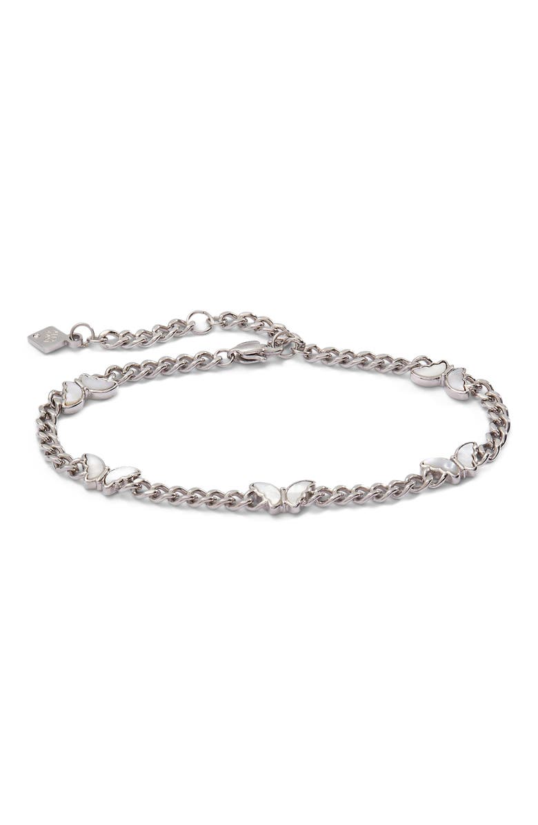 Alex and Ani Butterfly Curb Chain Bracelet, Main, color, Silver