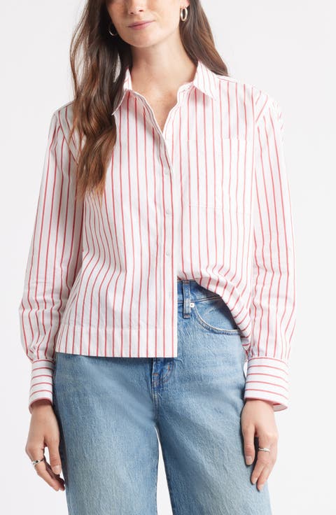 Long Sleeve Drop Hem Button-Up Shirt