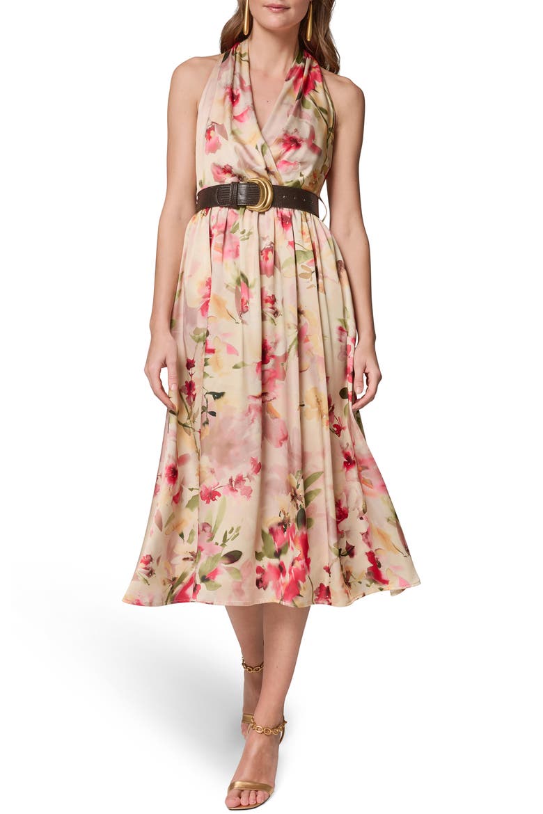 Floral Print Sleeveless Midi Dress, Main, color, EGGSHELL