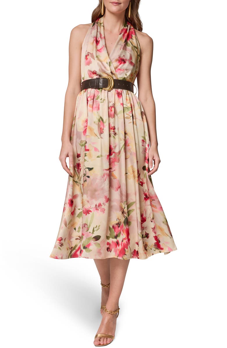 Donna Karan New York Floral Print Sleeveless Midi Dress, Main, color, Eggshell