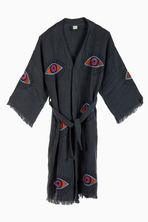 Forever & Always Shoes Aria Evil Eye Handmade Cotton Kimono In Dark Grey