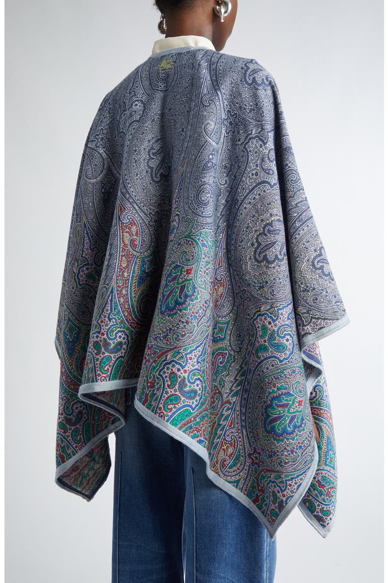Paisley Jacquard Wool Blend Cape, Alternate, color, GREEN PRINT 3