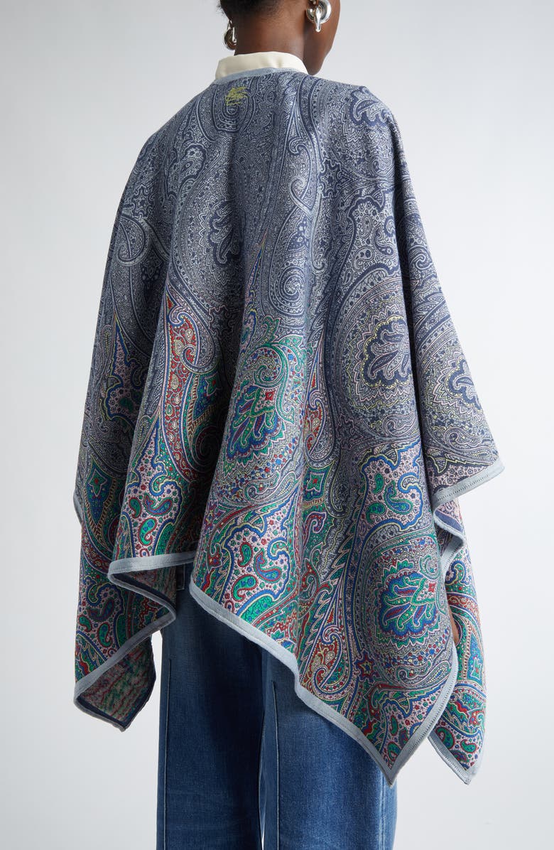 Etro Paisley Jacquard Wool Blend Cape, Alternate, color, 