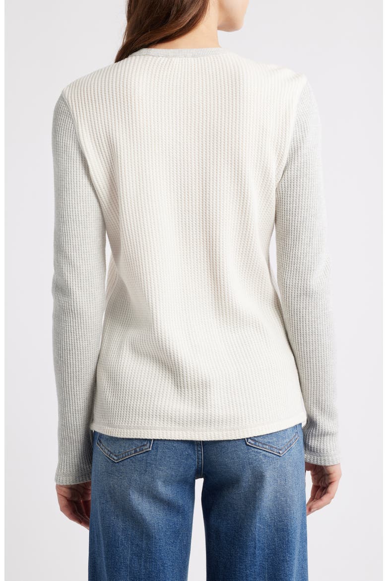 Apres Colorblock Long Sleeve Waffle Knit Top, Alternate, color, EGRET VARSITY