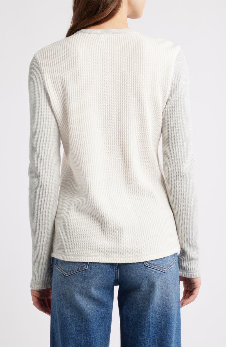 Faherty Apres Colorblock Long Sleeve Waffle Knit Top, Alternate, color, Egret Varsity