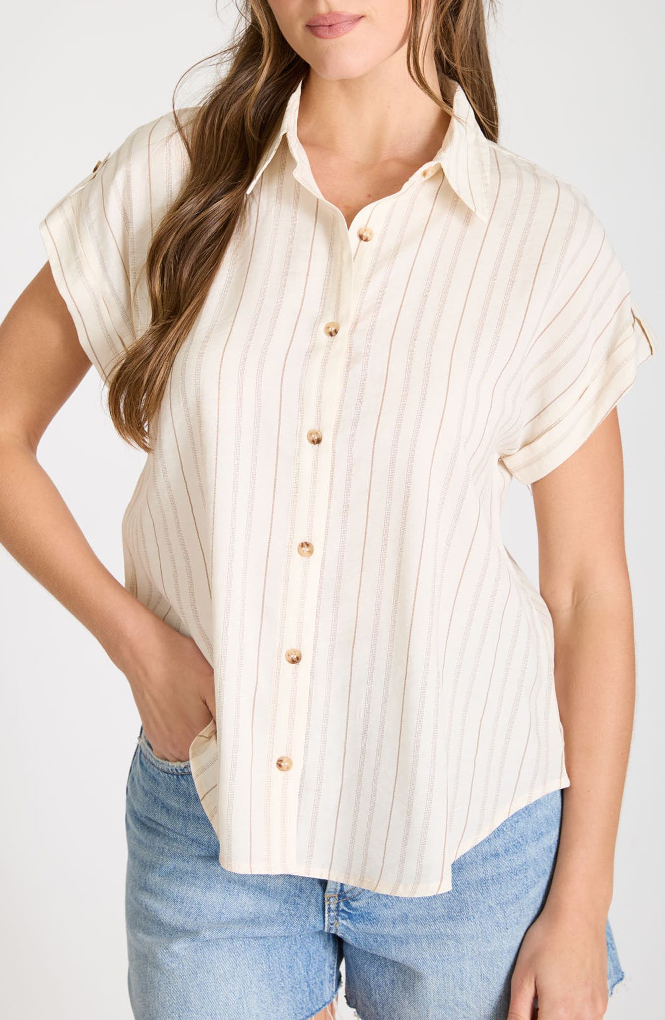 Stripe Short Sleeve Button-Up Shirt - image 5