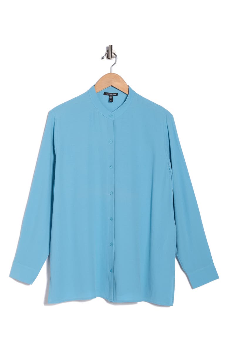 Eileen Fisher Band Collar Silk Button-Up Shirt, Main, color, 