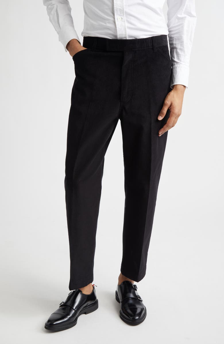 Thom Browne Cotton Corduroy Tapered Leg Chinos, Main, color, Black
