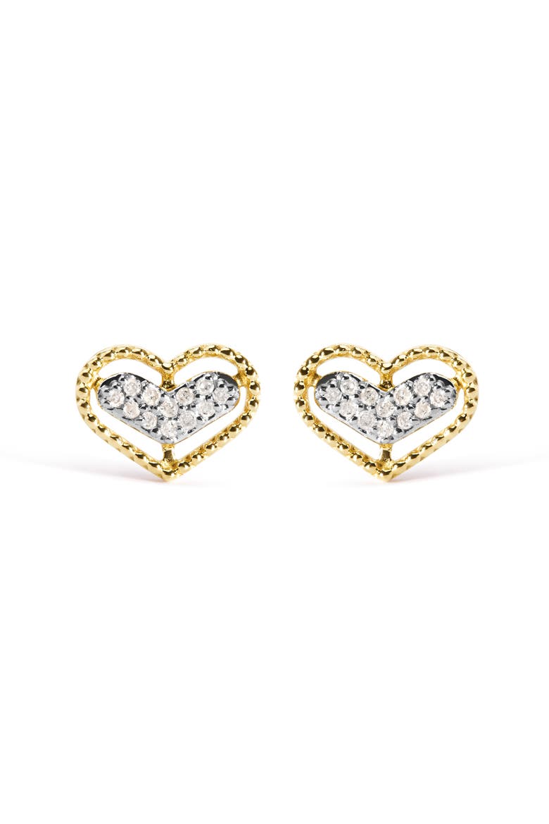 10K Yellow Gold 1/10 Ct Diamond Heart and Beaded Halo Stud Earrings, Main, color, Yellow