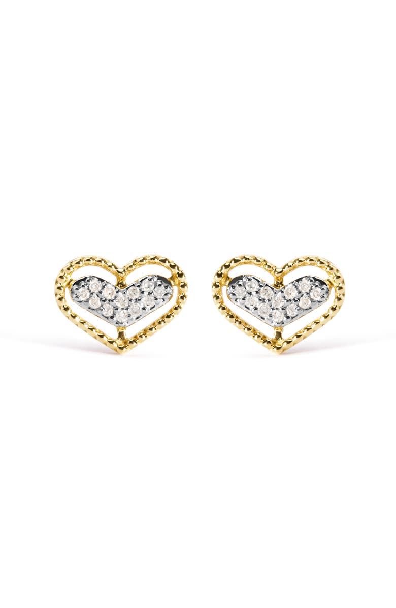 Haus of Brilliance 10K Yellow Gold 1/10 Ct Diamond Heart and Beaded Halo Stud Earrings, Main, color, Yellow