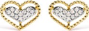Haus of Brilliance 10K Yellow Gold 1/10 Ct Diamond Heart and Beaded Halo Stud Earrings