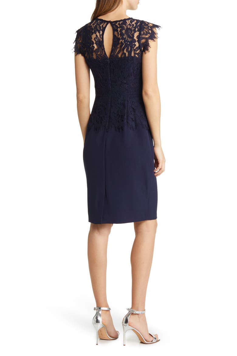 Lace & Stretch Crepe Sheath Dress, Alternate, color, NAVY