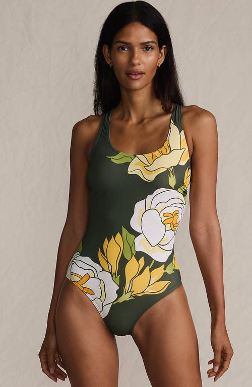 Lands' End Chlorine Resistant Scoop Neck X-back One Piece Swimsuit In Green