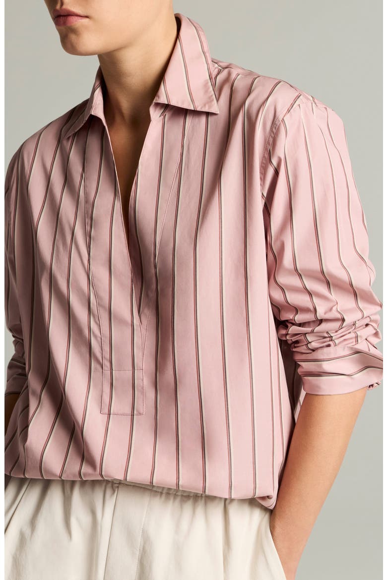 Stripe Relaxed Cotton Popover Shirt, Alternate, color, PALE PEONY