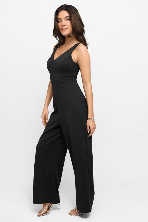 Popilush Shapewear Slimming Wide-leg Jumpsuit In Midnight Black