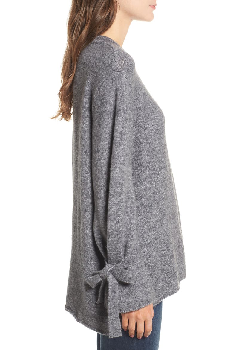 Flared Tie Sleeve Sweater, Alternate, color, HEATHER GREY