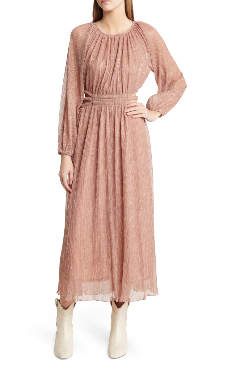 MOON RIVER Tiered Balloon Sleeve Cutout Shirred Maxi Dress, Main, color, 