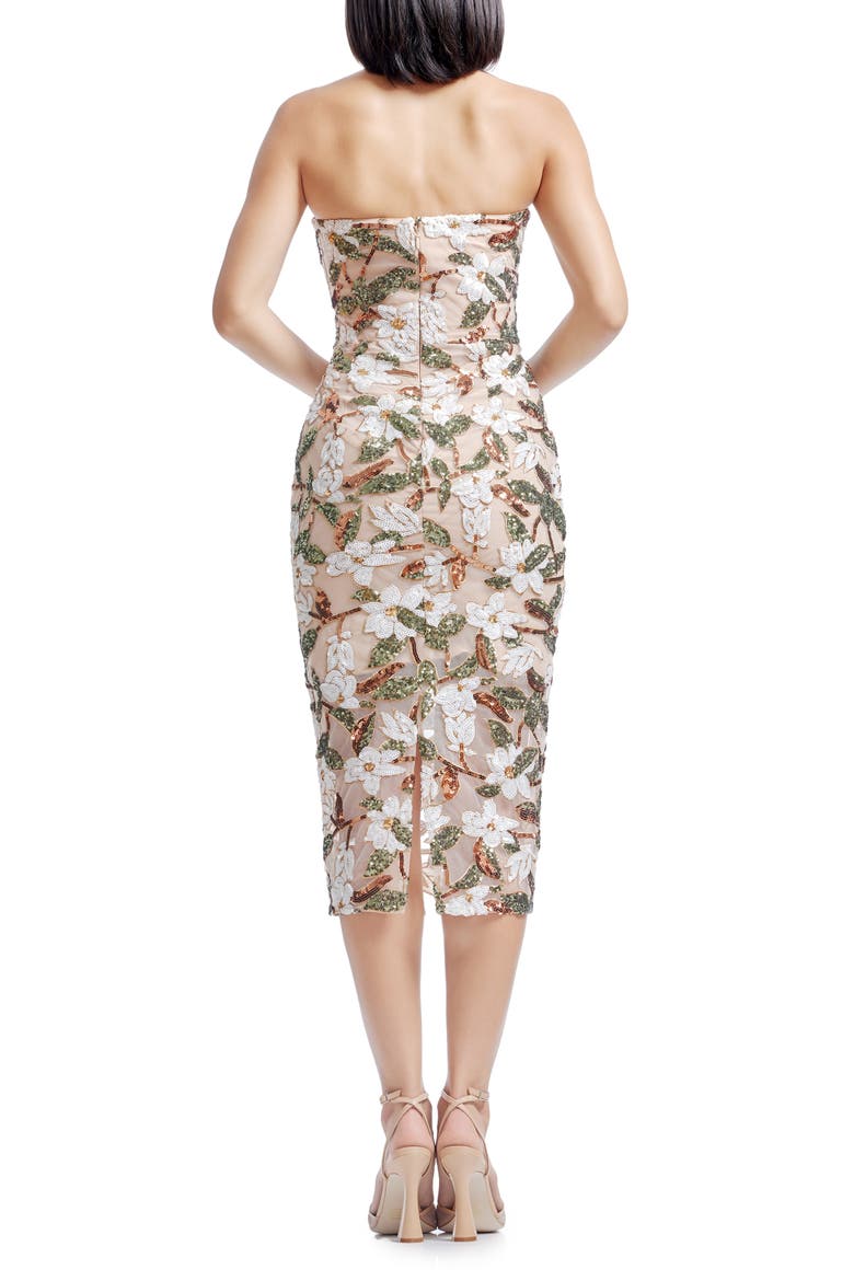 Shailene Sequin Floral Strapless Midi Cocktail Dress, Alternate, color, IVORY MULTI