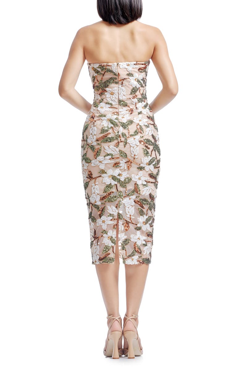 Dress the Population Shailene Sequin Floral Strapless Midi Cocktail Dress, Alternate, color, Ivory Multi