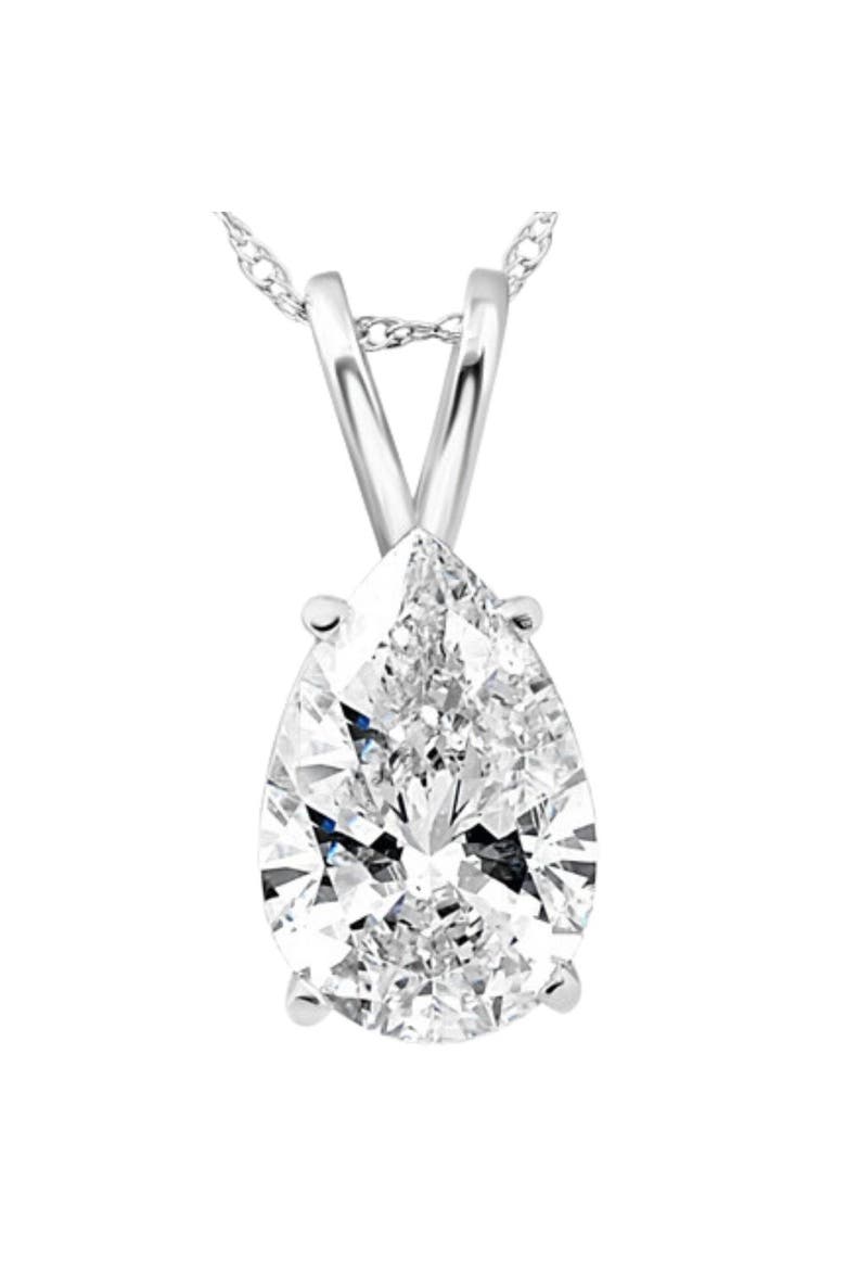 Certified 2 Ct Pear Shape Lab Grown Diamond Pendant 14k Gold Necklace, Main, color, 14k White Gold