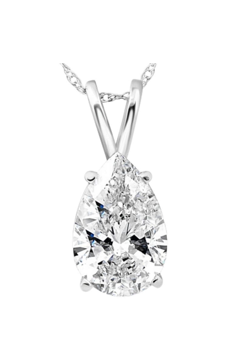 Bliss Diamond Certified 2 Ct Pear Shape Lab Grown Diamond Pendant 14k Gold Necklace, Main, color, 14K White Gold