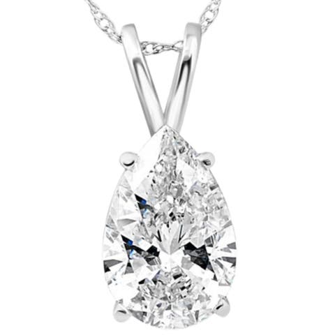Certified 2 Ct Pear Shape Lab Grown Diamond Pendant 14k Gold Necklace