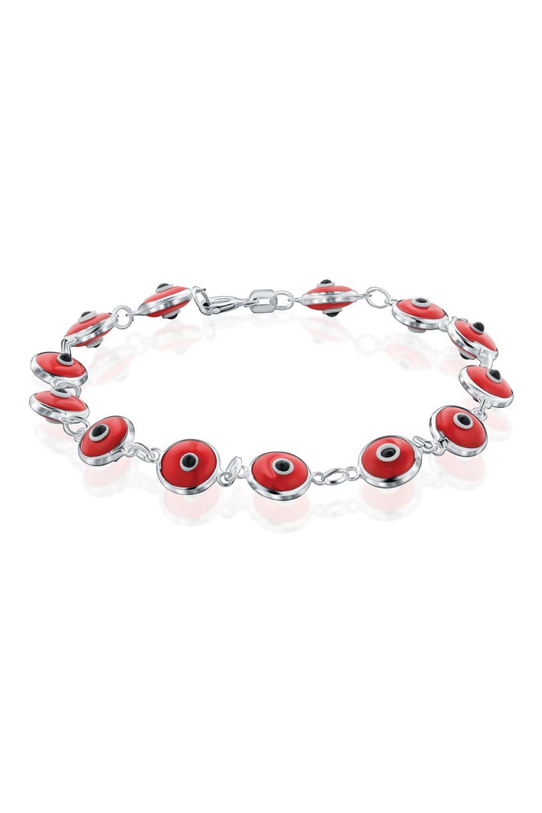 Evil Eye Enamel Station Bracelet, Main, color, SILVER/RED