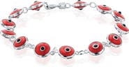 BEST SILVER Evil Eye Enamel Station Bracelet