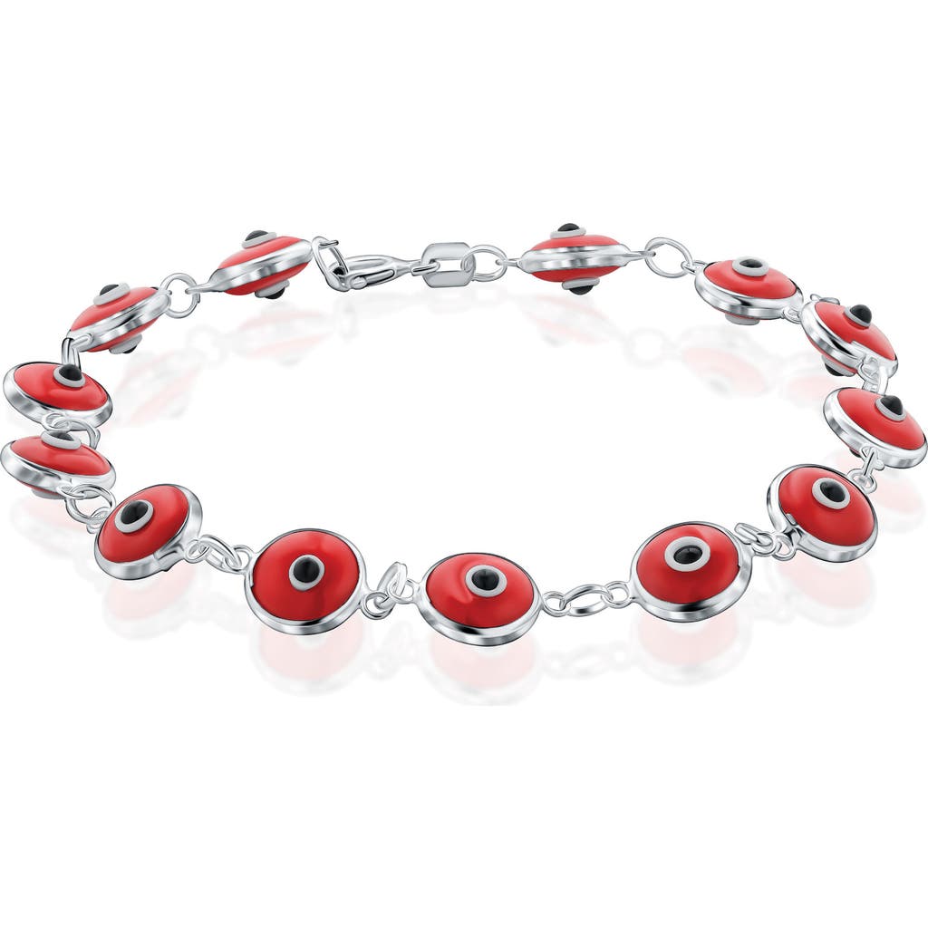 Best Silver Evil Eye Enamel Station Bracelet In Silver/red