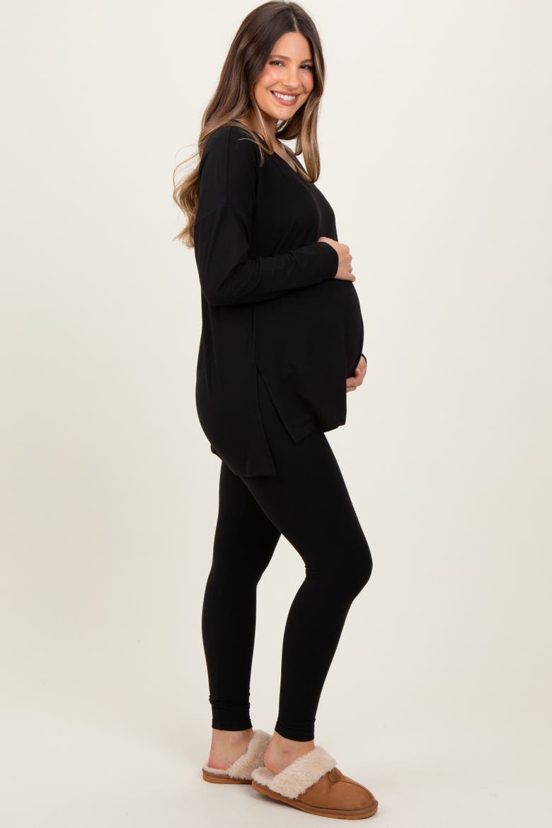 Brushed Knit Oversized Top and Legging Set, Alternate, color, Black
