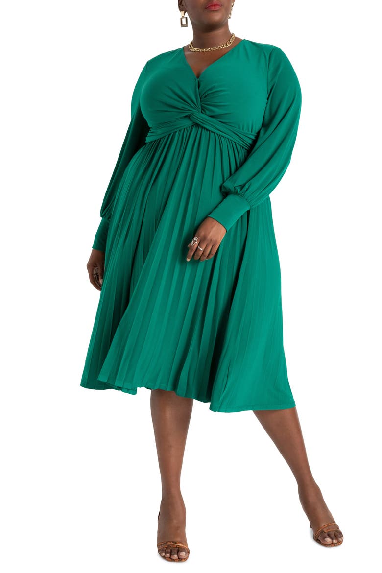 Knot Front Pleated Skirt Dress, Main, color, AVENTURINE