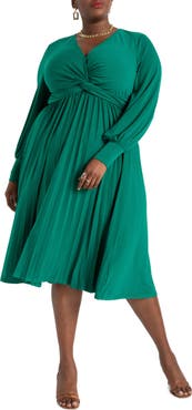 ELOQUII Knot Front Pleated Skirt Dress