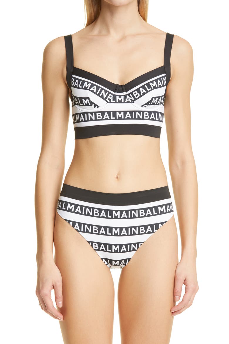 Logo Stripe Two-Piece Swimsuit, Main, color, WHITE/ BLACK