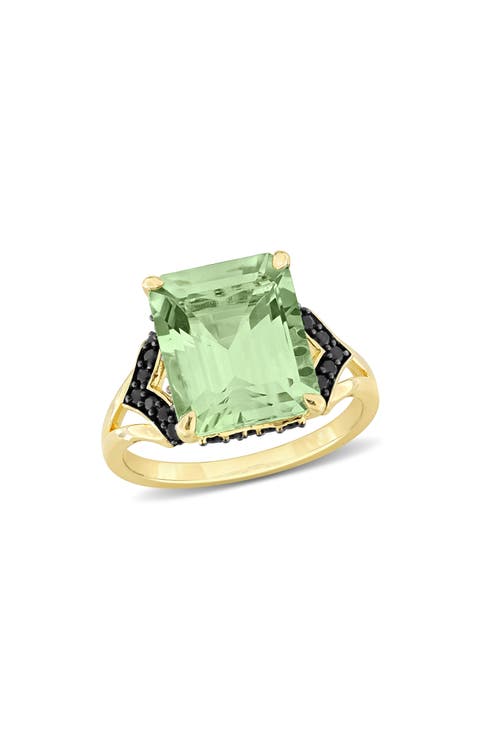 Green Quartz & Black Sapphire Ring