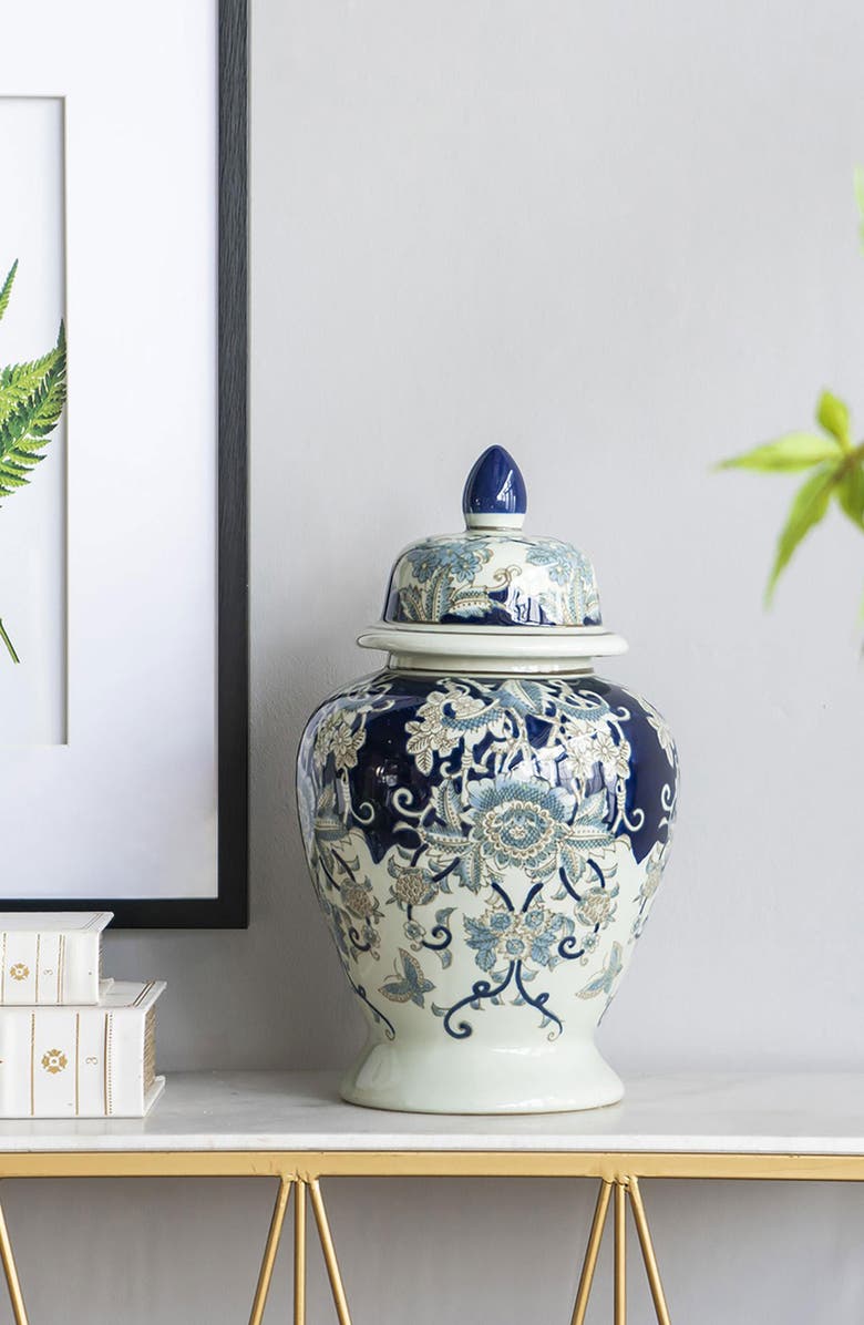 A & B Home Bryn Ginger Porcelain Lidded Jar, Alternate, color, Blue