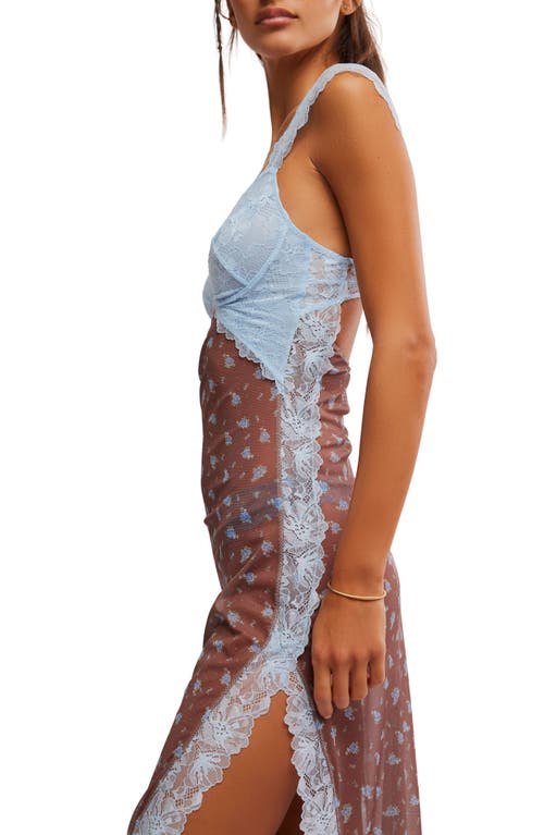 Free People Suddenly Fine Floral Print Cutout Lace Trim Nightgown In Caffee Combo