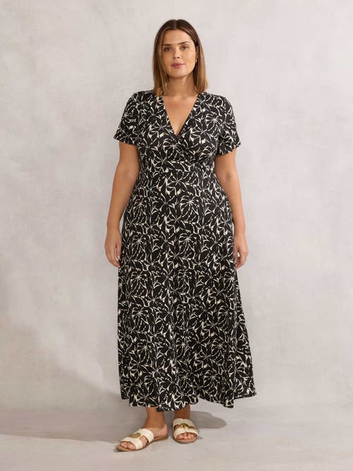 Live Unlimited Print Short Sleeve Maxi Wrap Dress In Black