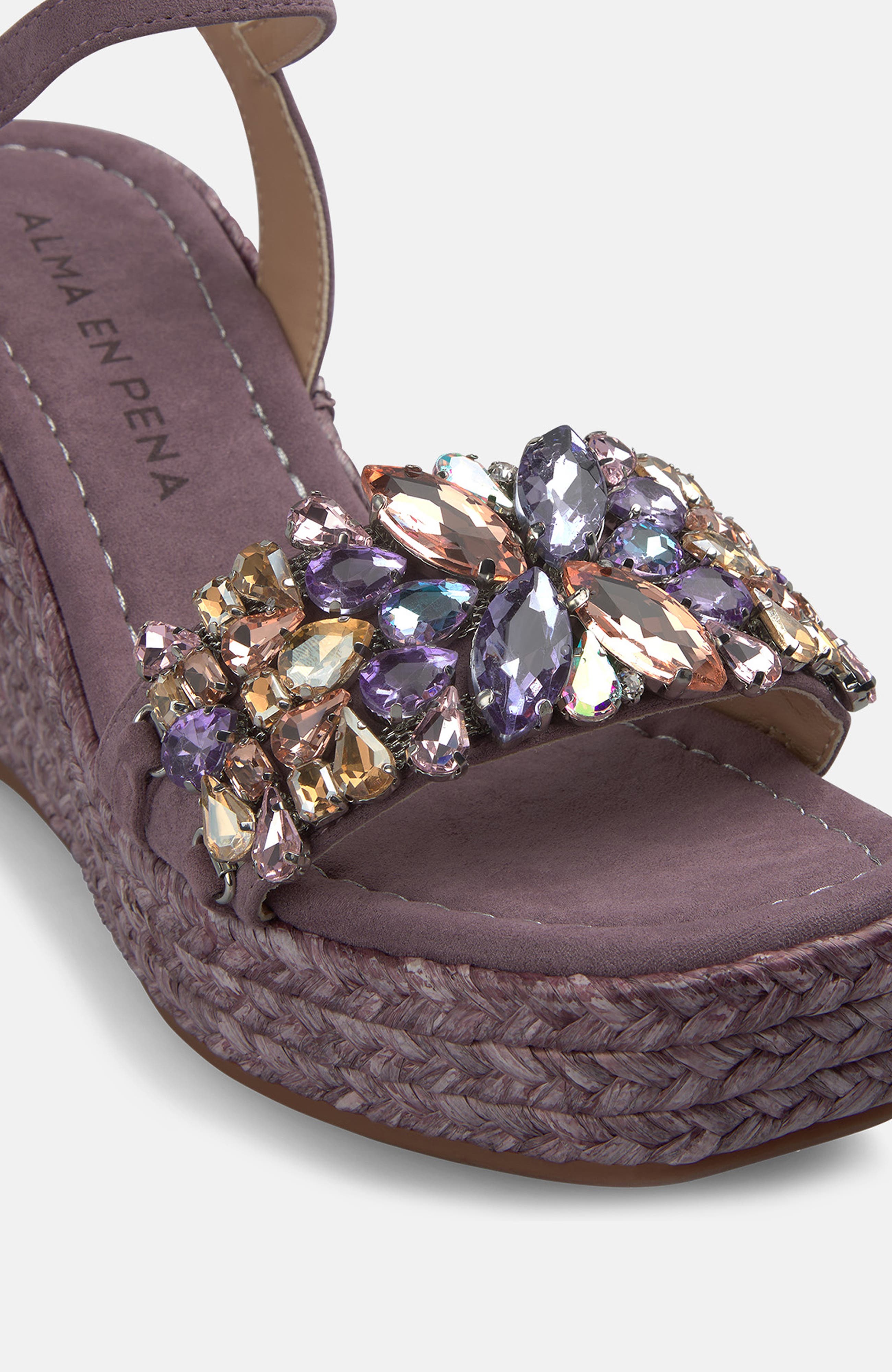 Esparto Stone Platform Sandal With Floral Rhinestones, Alternate, color, Lavender
