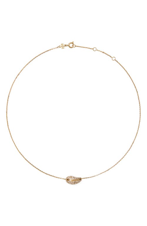 Tory Burch Pavé Wave Pendant Necklace In Gold