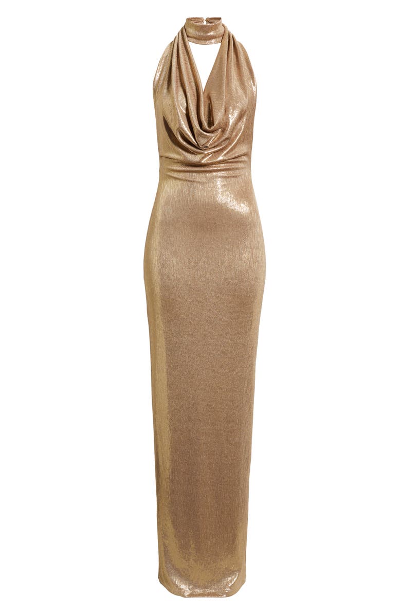 Black Halo Eulalaia Metallic Body-Con Gown, Alternate, color, Liquid Gold