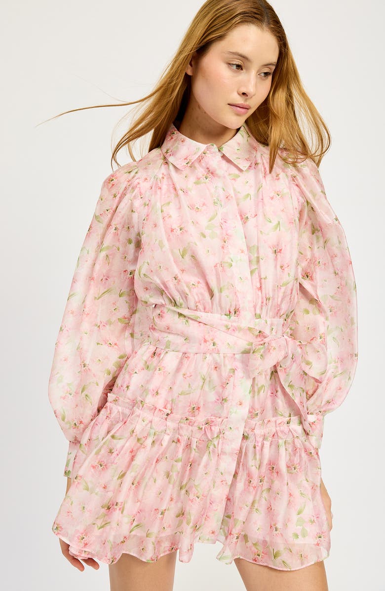 En Saison Josette Floral Long Sleeve Mini Shirtdress, Alternate, color, 