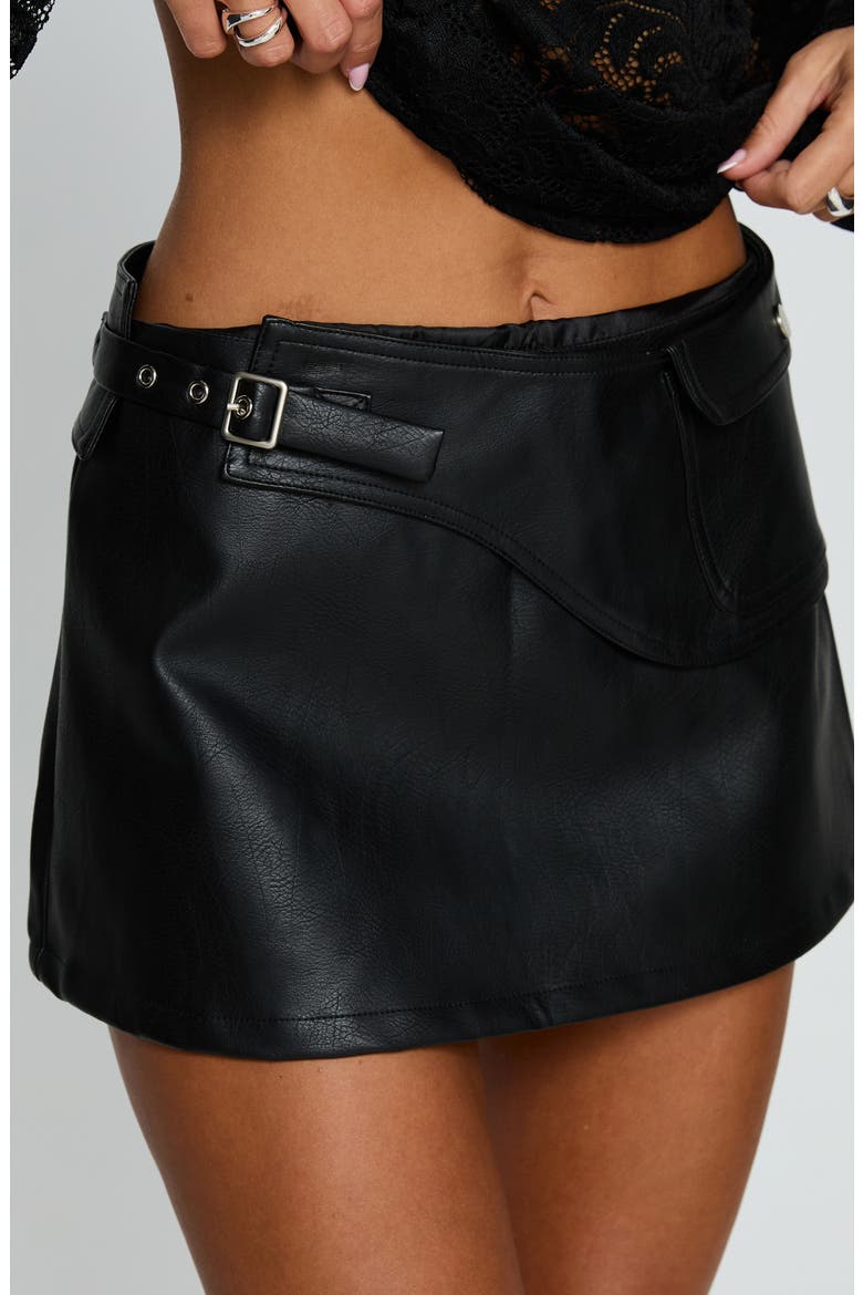Sonic Sound Faux Leather Cargo Miniskirt, Alternate, color, BLACK